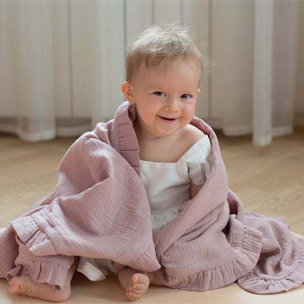 JHION Newborn Baby Blanket, Toddler Blanket, 100% Cotton 4 Layers Soft Swaddling Receiving Blanket with Ruffle