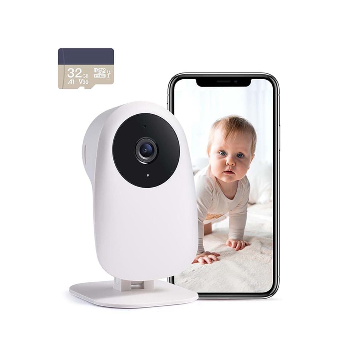 Nooie 2K Baby Monitor with Camera and Audio, Night Vision, Two-Way Audio, SD Card Included
