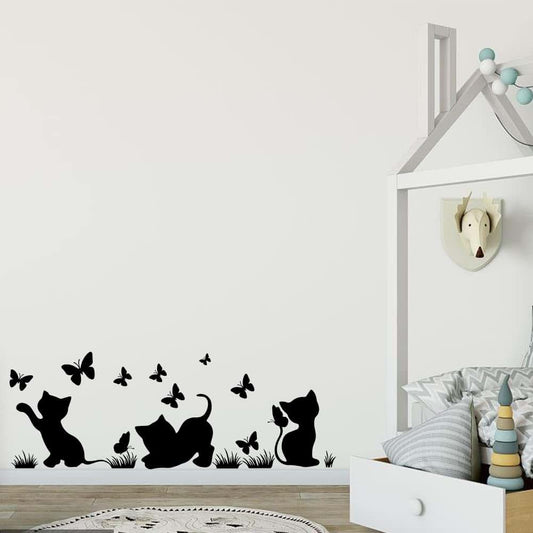 BabyOneStop Fun Silhouette Cat And Butterfly Vinyl Wall Sticker