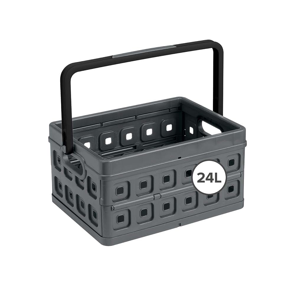 SUNWARE perfectly organised Sunware Square Folding Box 24 Litre with Handle Anthracite Black Colour