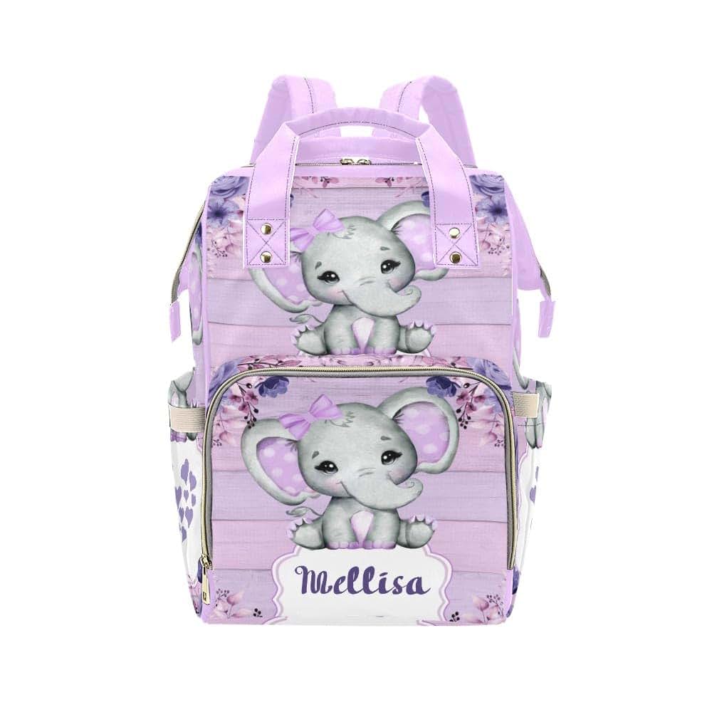 YallLocoMo Personalized Diaper Bag Backpack Gift Purple Floral Elephant Ultimate Nappy Bag: Spacious, Waterproof &