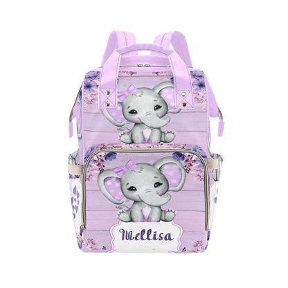 YallLocoMo Personalized Diaper Bag Backpack Gift Purple Floral Elephant Ultimate Nappy Bag: Spacious, Waterproof &