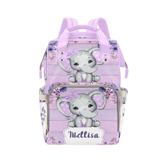 YallLocoMo Personalized Diaper Bag Backpack Gift Purple Floral Elephant Ultimate Nappy Bag: Spacious, Waterproof &