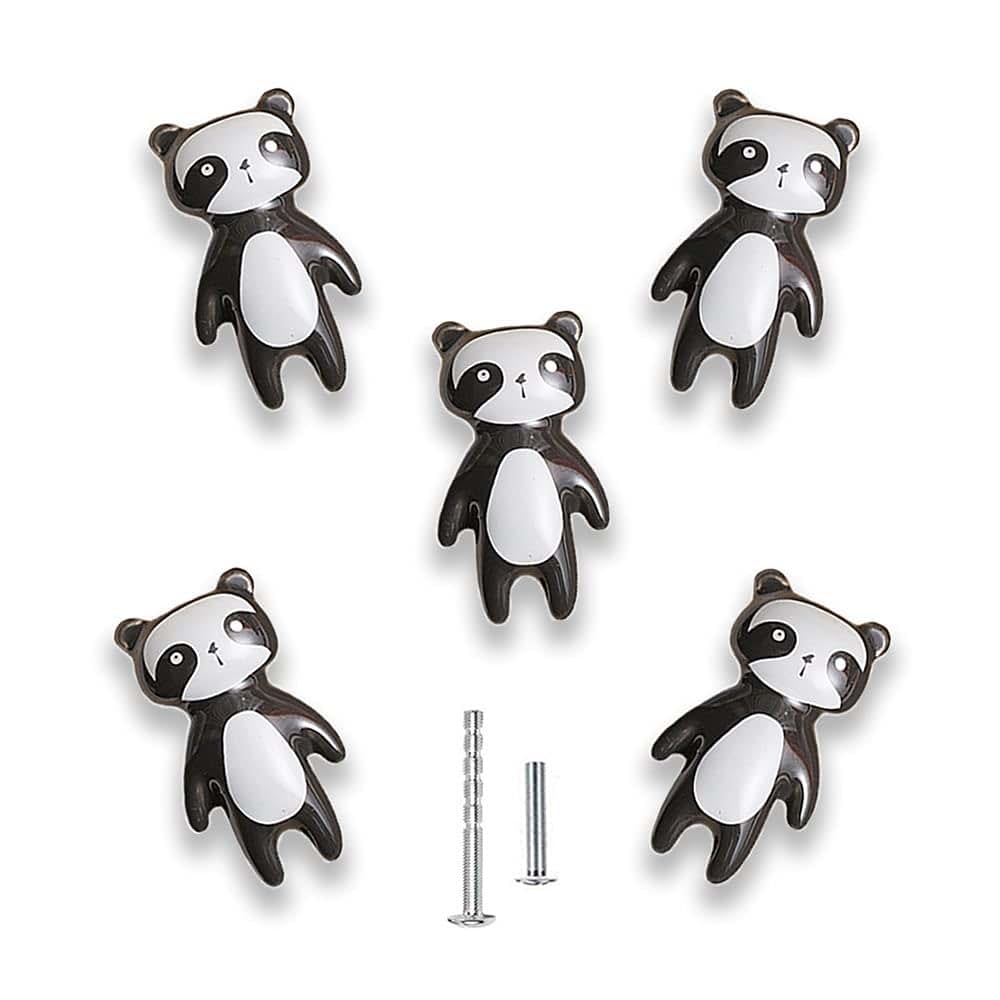 uulu 5Pcs Kids Drawer Handles Cute Animal Panda Knobs Ceramic Nursery Knobs Children's Room Door Cupboard knobs DIY