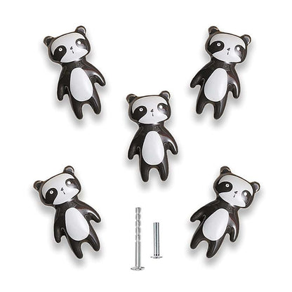 uulu 5Pcs Kids Drawer Handles Cute Animal Panda Knobs Ceramic Nursery Knobs Children's Room Door Cupboard knobs DIY
