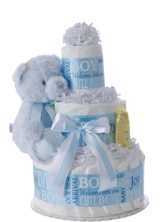 Lil' Baby Cakes Baby Boy 3 Tier Diaper Cake - Beautiful Baby Gift for Boys with Usable Diapers (Size 1) - (10 inches