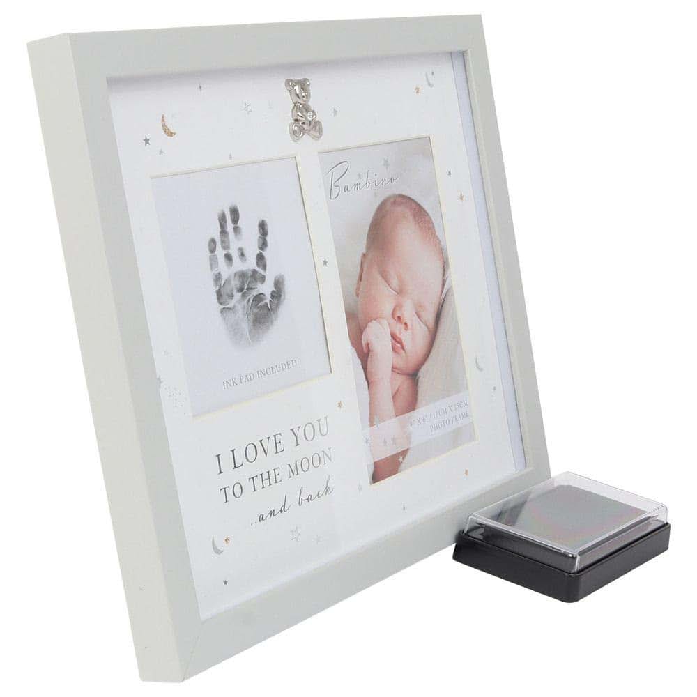 Juliana Bambino Baby 'Love You To Moon and Back' Hand Print Grey Photo Picture Frame Unisex Ink Pad 4'' x 6'' Keepsake