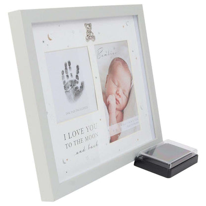 Juliana Bambino Baby 'Love You To Moon and Back' Hand Print Grey Photo Picture Frame Unisex Ink Pad 4'' x 6'' Keepsake