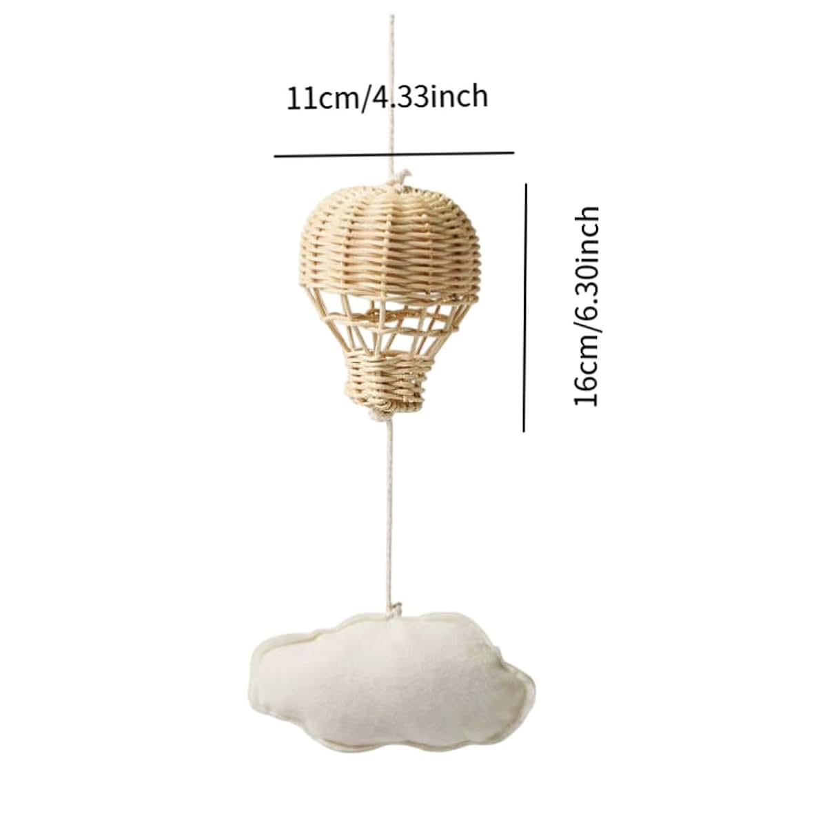 Rattan Hot Air Balloon Woven Pendant Baby Mobile For Crib, Cloud Ornament, 1 Cloud