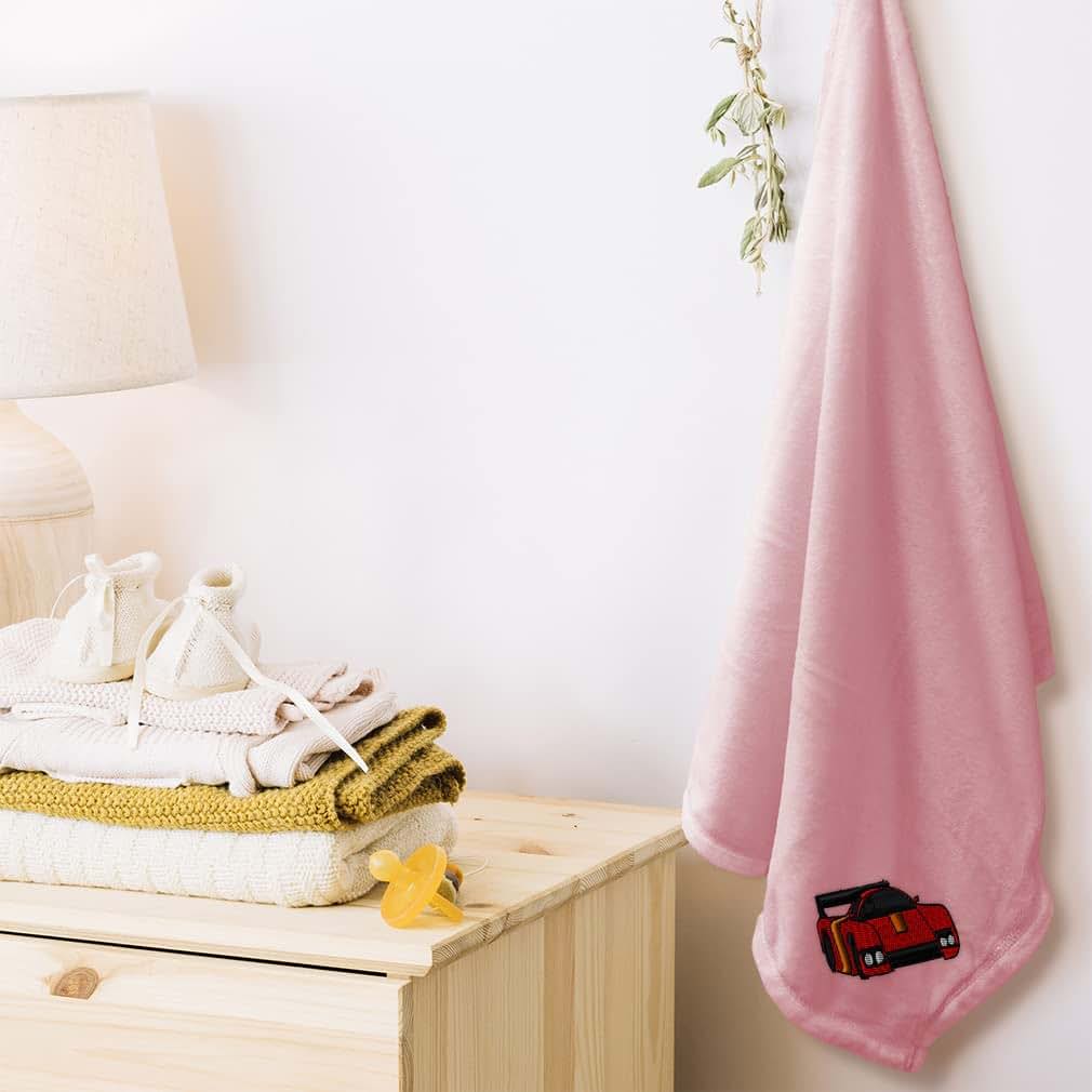 Fastasticdeals Custom Embroidery Baby Blanket, Pink Sport Car Design