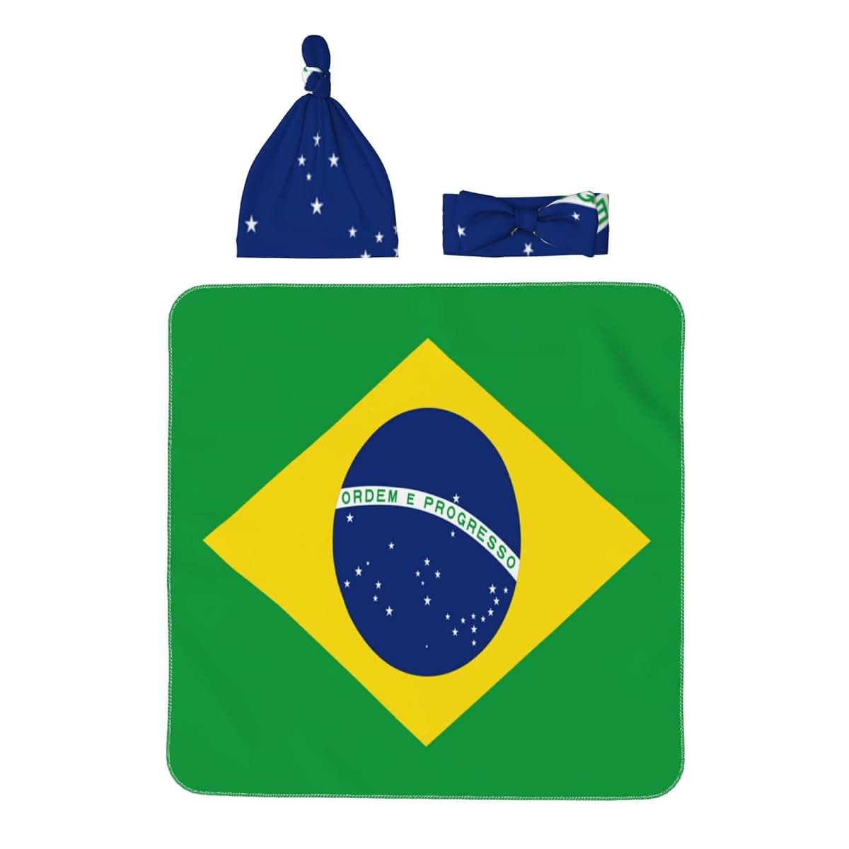 Hepbak Brazil Flag Baby Swaddle Blanket And Headband Set