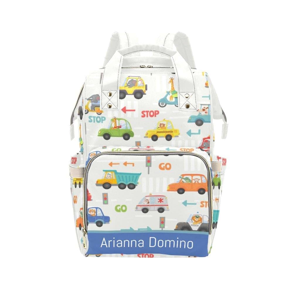 YallLocoMo Personalized Diaper Bag Backpack Gift Cute Transport Car Pattern Convenient and Durable: Waterproof