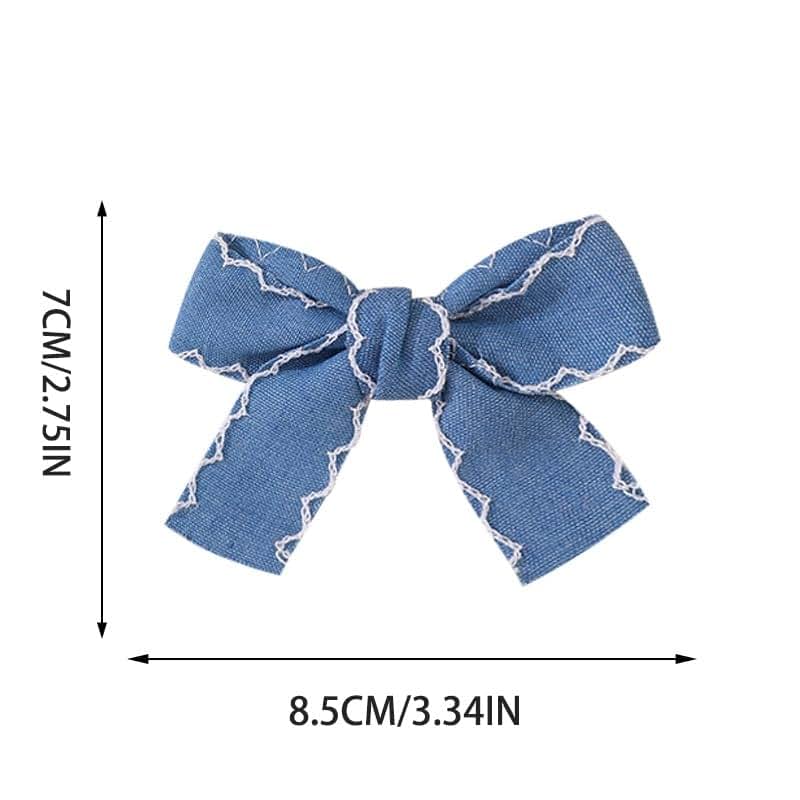 Boenbe Loved Blue Denim Bow Hair Clip Set with Lace Edges