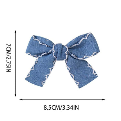 Boenbe Loved Blue Denim Bow Hair Clip Set with Lace Edges
