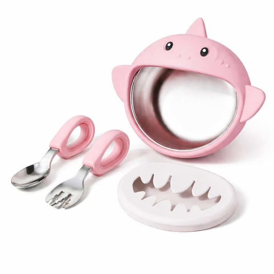 YumYum LLC Rose Pink Silicone Suction Baby Bowl with Spoon and Fork