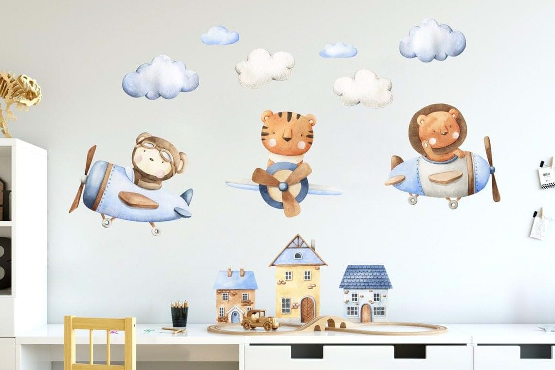 Airplanes With Animals Wall Decal Peel And Stick (L)
