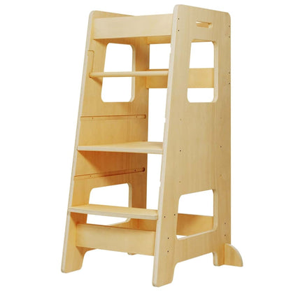 Wood City Kitchen Step Stool with Safety Rail and Adjustable Height