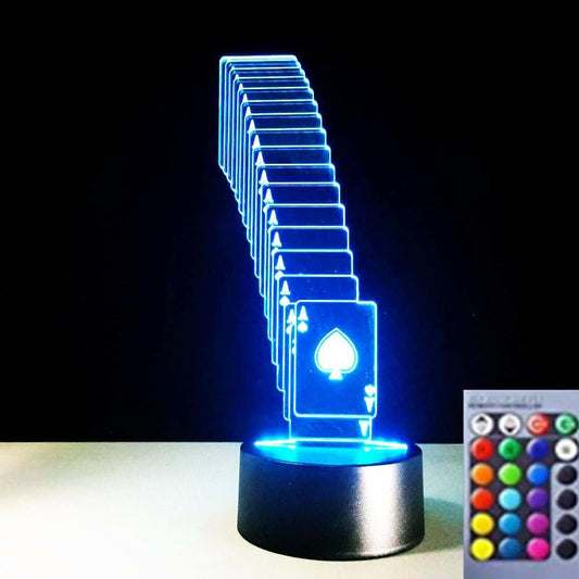 Jinnwell 3D Poker Night Light Lamp Illusion Led 16 Color Changing Table Desk Decoration Lamps Flat ABS Base USB Cable