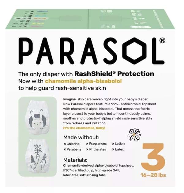 para+sol Baby Diapers Size 3, RashShield Protection, Soft & Breathable, 64 Count