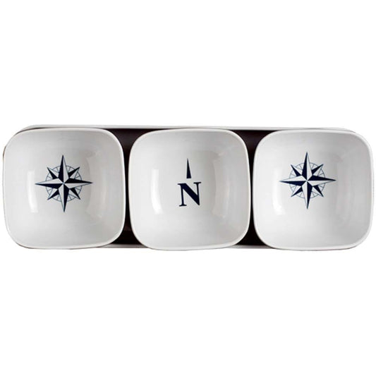 Nautical Tropical Northwind Snack Set 4 Piece 1 Tray and 3 Bowls Unbreakable Melamine