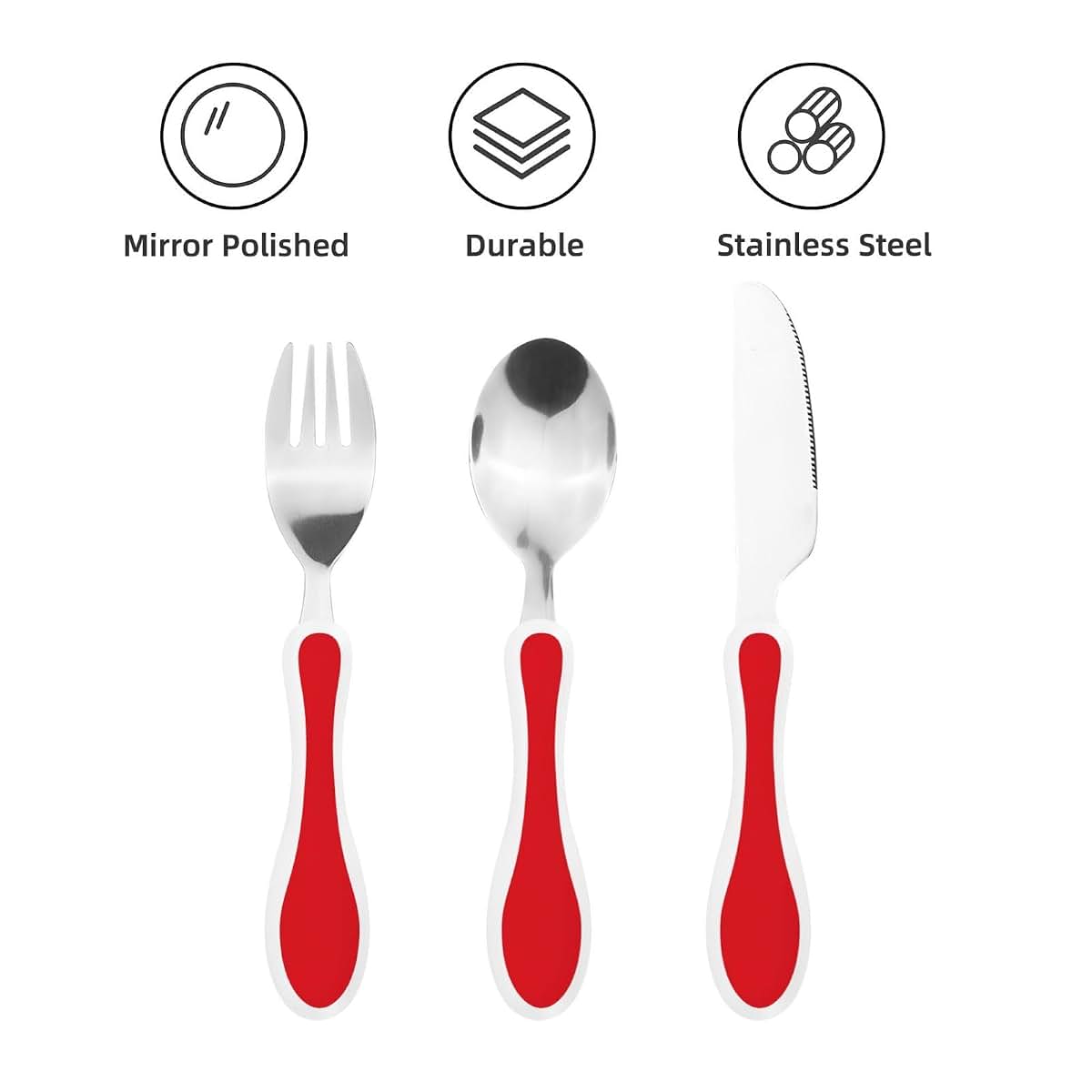 ZZYYDS Red Children's Three-Piece Knife, Fork, and Spoon Set with Outer Box