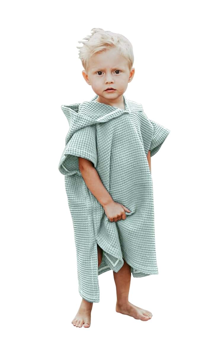 BANGSAUR Cotton Hooded Poncho Towel for Toddlers, 2-5 Years, Green, 23.6 Inch