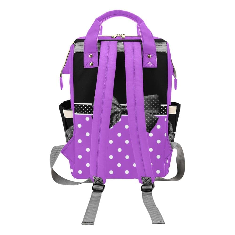 NZOOHY Personalized Diaper Bag Backpack with Custom Name Polka Dots Bow Purple (photo 3)