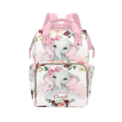 NZOOHY Pink Elephant Rose Personalized Diaper Bag Backpack Custom Name Large Capacity Diaper Backpack Travel Daypack