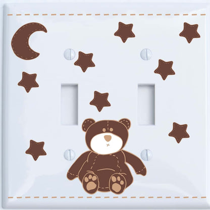 Presto Light Switch Plate Covers Brown Teddy Bear Light Double Switch Plate Cover with Brown Moon and Stars/Teddy Bear