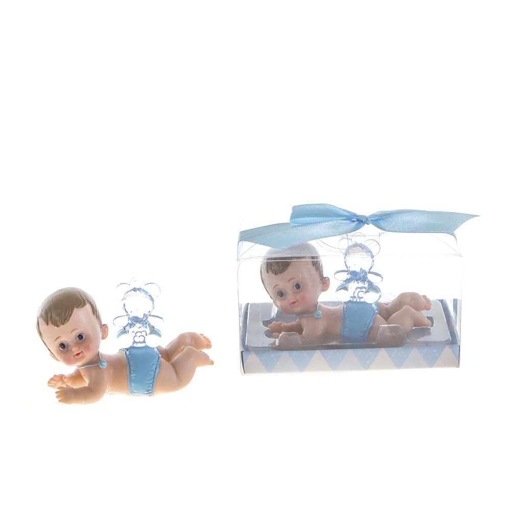 Lunaura Baby Laying With Teddy Bear Keepsake Favors - Blue, Set Of 12