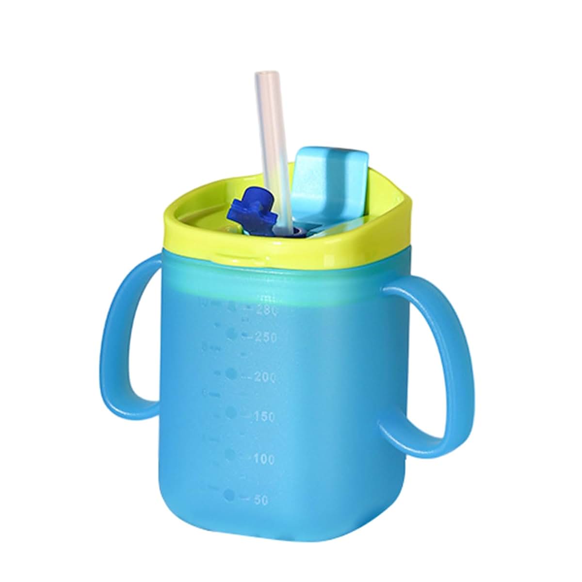 Emasdgeey Blue Cartoon Milk Cup With Straw And Leakproof Lid