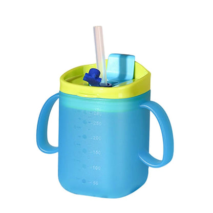 Emasdgeey Blue Cartoon Milk Cup With Straw And Leakproof Lid