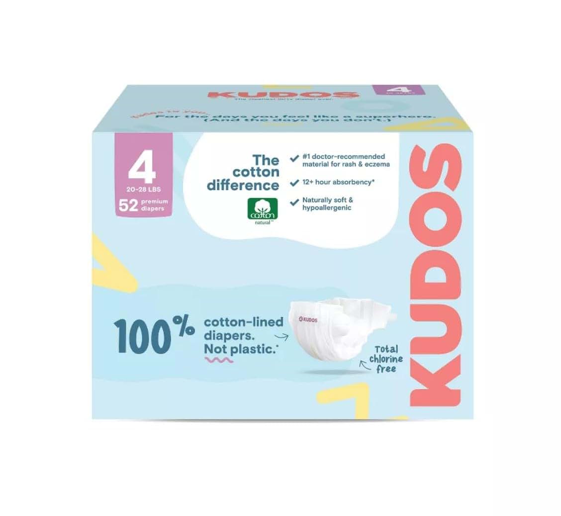 Kudos Cotton-Lined Chlorine-Free Diapers Size 4, 52 Count