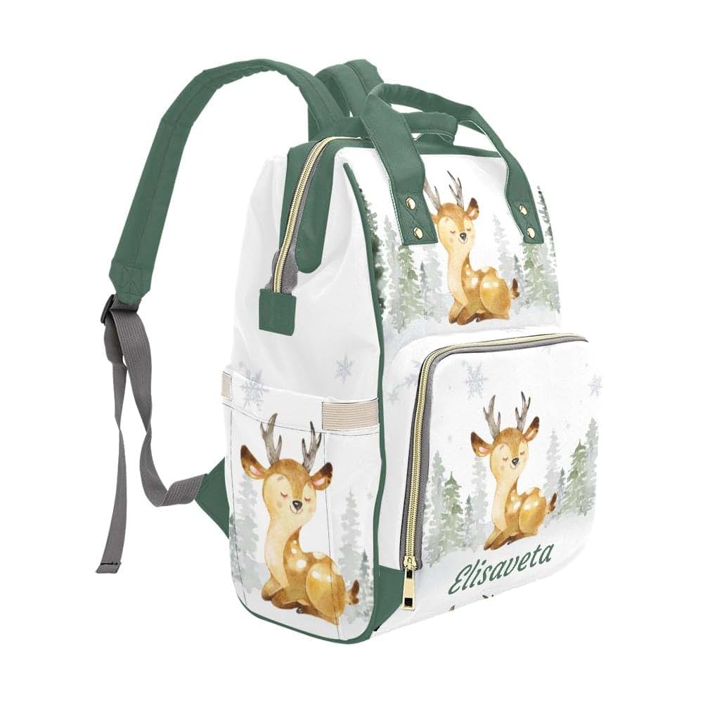 YallLocoMo Custom Name Diaper Bag Backpack Gift Watercolor Forest Deer Multifunction Travel Backpack Nappy Bag Daypack (photo 3)