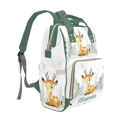 YallLocoMo Custom Name Diaper Bag Backpack Gift Watercolor Forest Deer Multifunction Travel Backpack Nappy Bag Daypack (photo 3)