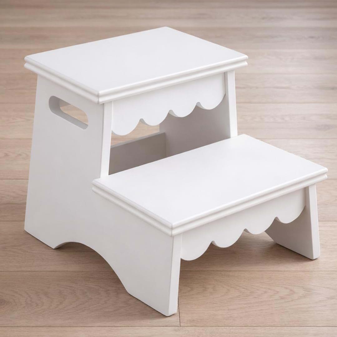 CAALMA & Co Toddler Step Stool, White Two-Step Wooden Stool