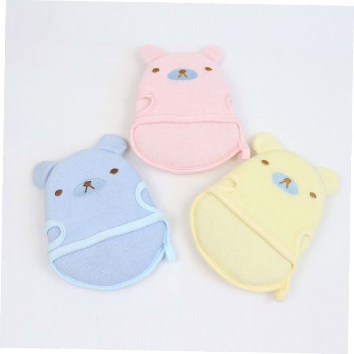 Hoement Toddler Bath Scrub Gloves 3-Pack Cotton Crystal Velour Shower Mitts