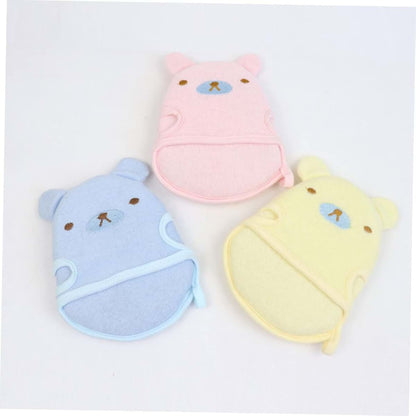 Hoement Toddler Bath Scrub Gloves 3-Pack Cotton Crystal Velour Shower Mitts