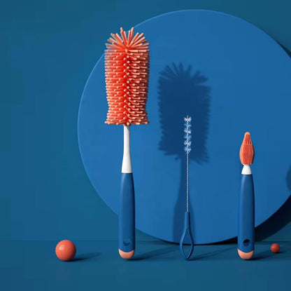 Atavral Silicone Bottle Cleaning Brush Nipple Cleaning Brush Straw Cleaning Brush Vase Cleaning Brush (Blue)