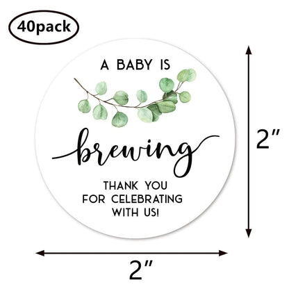 Greenery A Baby Is Brewing Thank You Stickers | 2 Inch Labels, 40-Pack