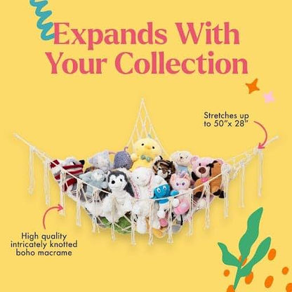 Lilly's Love Macrame Stuffed Animal Storage Hammock Holds 12 Lbs, Mint