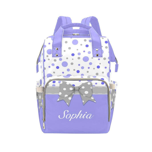 YallLocoMo Personalized Diaper Bag Backpack Gift Polka Dots Bow Violet Large Capacity Nappy Bag: Designed for Travel &