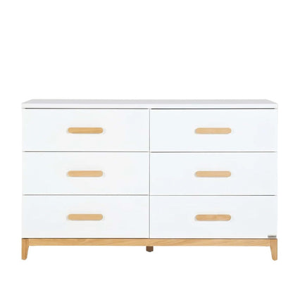 dadada LaLa 6-Drawer, Wide Dresser for Nursery, Deep Drawers, White/Natural