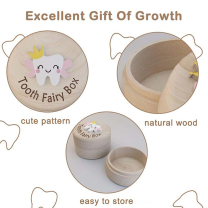 WeiLingBo Wooden Tooth Fairy Box for Kids, 3D Tooth Lid Keepsake Container