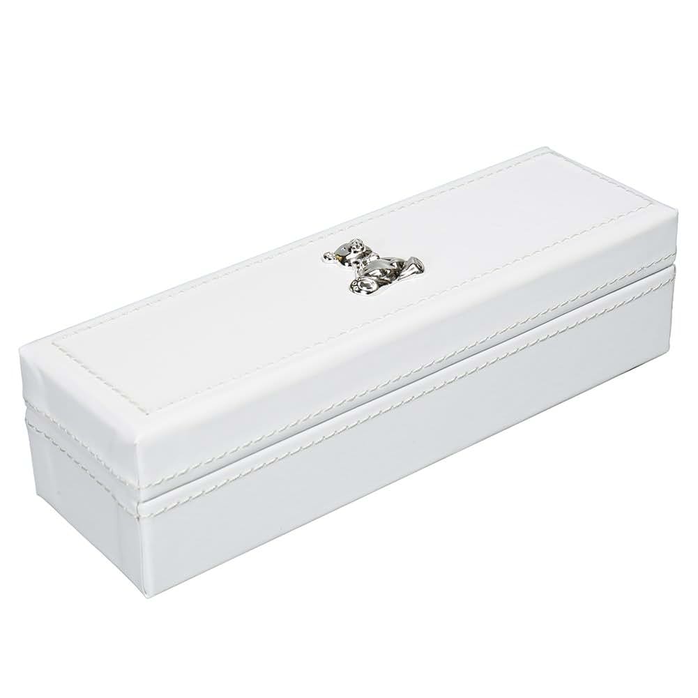 Modali Baby First Year Birth Certificate Keepsake Holder Fine Leather Box with Silver-Plated Bear Cub 9x3"