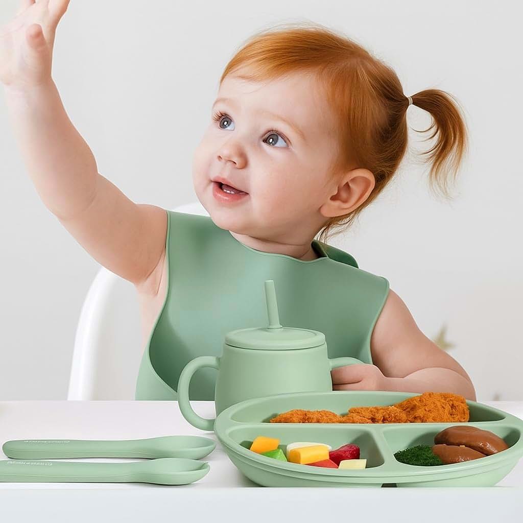 KT-Hudson Home 7-Piece Silicone Baby Feeding Set with Suction Plate and Bowl - Green (photo 2)