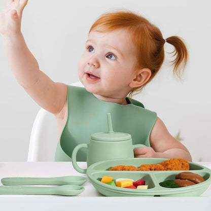 KT-Hudson Home 7-Piece Silicone Baby Feeding Set with Suction Plate and Bowl - Green (photo 2)