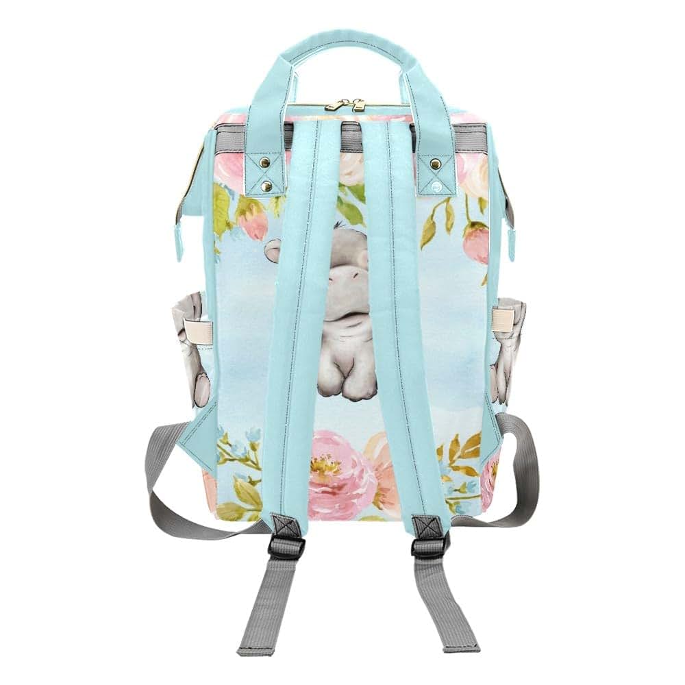 YallLocoMo Custom Diaper Bag Backpack for Girls Boys Kids Blue Floral Rose Crown Rhino Large Capacity Nappy Bag: (photo 2)