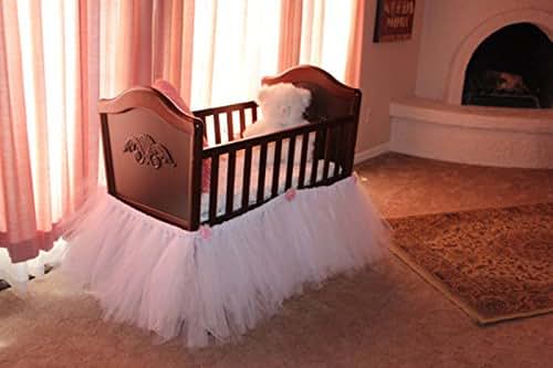 YEP Handmade Tulle Crib Skirt in White for Girl/Boys, Birthday Party Decoration,Baby Shower&Baby Room Decorative 16inch