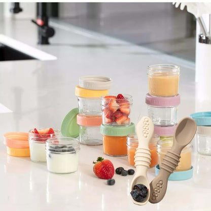 Baby One Stop Glass Food Storage Jars and Silicone Spoons Set